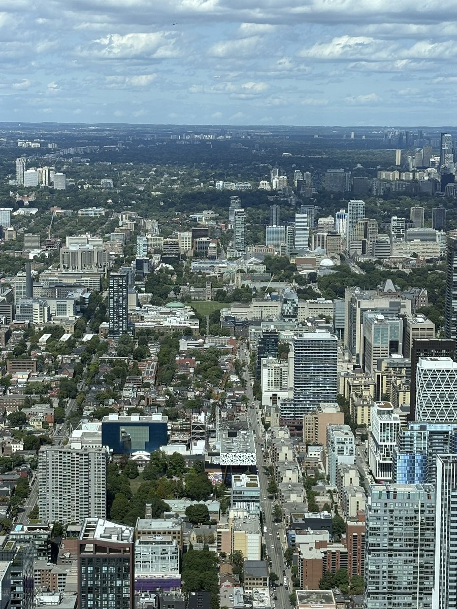 Tourist in my own city today. View from CN Tower. UofT campus in the distance. Great view of University College and Convocation Hall.