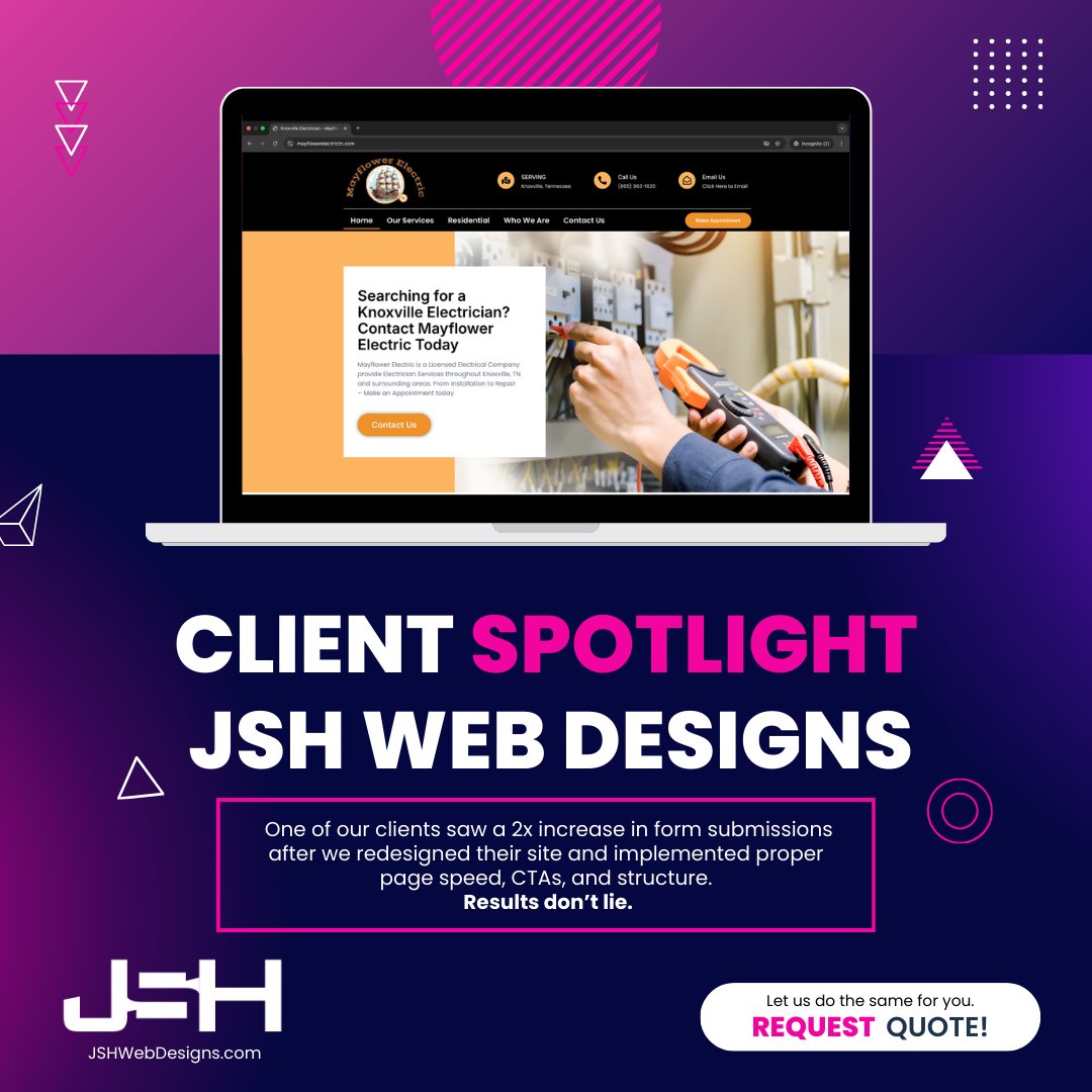 JSHWebDesigns's tweet photo. 🚨 CLIENT SPOTLIGHT 🚨
After a site redesign + better speed, CTAs &amp; structure, one client saw 2x more form submissions. Results don’t lie.

👉 Let us do the same for you: https://t.co/0jxc2fDMFO

#ClientWin #LeadGeneration #WebDesign https://t.co/cdZ5PiWxQy
