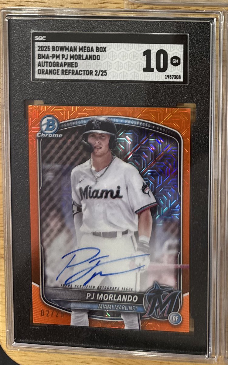 So a twin sister of this card was sold on EBAY last week in Auction for $150.00 RAW. 

I AM ASKING: $225.00 because it is a 10 GRADED card. Shipping will be $7.00 on top. 

BOWMANS PJ MORLANDO 2/25 ORANGE 

If interested VENMO or zelle Only.