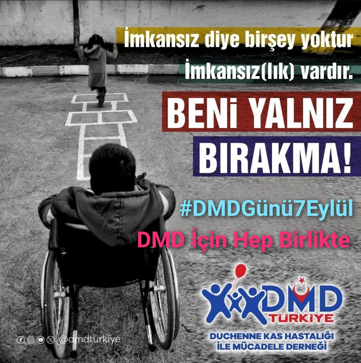 #DMDGünü7Eylül 💙
Duchenne Musküler Distrofi, çocuklarımızın geleceğini çalmasın. Farkındalık için hep birlikte!  DMD İçin Hep Birlikte  <a href="/RTErdogan/">Recep Tayyip Erdoğan</a>
<a href="/saglikbakanligi/">T.C. Sağlık Bakanlığı</a>
<a href="/drmemisoglu/">Prof. Dr. Kemal Memişoğlu</a>
<a href="/suayipbirinci/">Doç. Dr. Şuayıp Birinci</a> 
<a href="/DrYerebakan/">Dr. Halit Yerebakan</a>