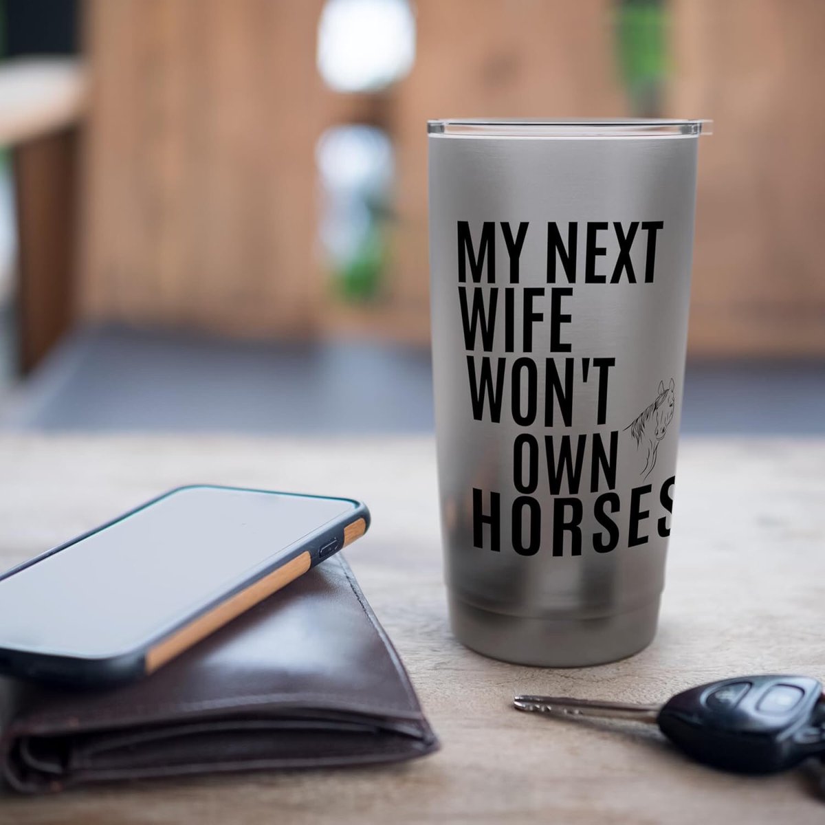 My Next Wife Won’t Own Horses 🐴 Check out this Stainless Steel Insulated Tumbler – perfect for horse lovers… or not! 😉 #FunnyTumbler #GiftIdea #HorseLovers  
a.co/d/9Ds6Qe7