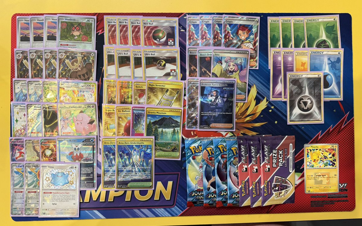 First challenge win of the season today with Tera box. Was able to pull off a cool grav mountain + mew ex KO against a zard for game. I think I’m at 190ish cp now 😄