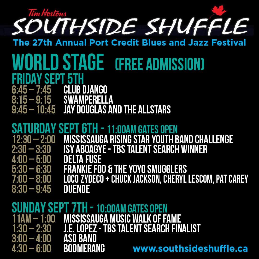 PortCredit_HCD's tweet photo. SOUTHSIDE SHUFFLE: *TONIGHT* Sat Sept 6 until 11:00pm π #PortCredit Blues & Jazz Festival at Memorial Park including 2 ποΈ stages; along Lakeshore Road + in the clubs π€π·πΆπΊπ #ShuffleON πΆ Full schedules for all locations: https://t.co/1c6lKDK5nO https://t.co/kQw9gDkVr2