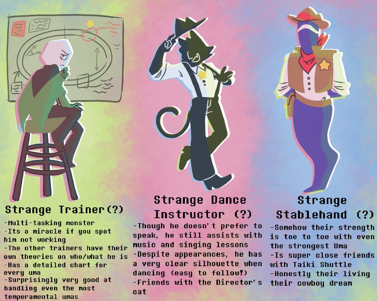 juniemunieart's tweet photo. Yea they'll keep their darkner forms cuz im too lazy to gijinka em. Ill leave it to the umaverse to worry about it (ppl probably think theyre mascots/gimmicks in the academy)

Maybe ill make one... maybe... dont count on it

#smallmike #catmike #cowboymike #battat #pluey #jongler https://t.co/ttva02rykR