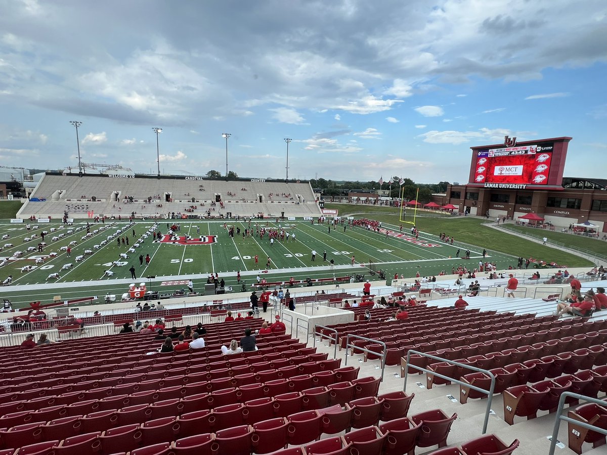 Welcome to Provost Umphrey Stadium.

Lamar takes on South Dakota tonight for the home opener.

It’s nice to be in a press box where the air conditioning actually works.