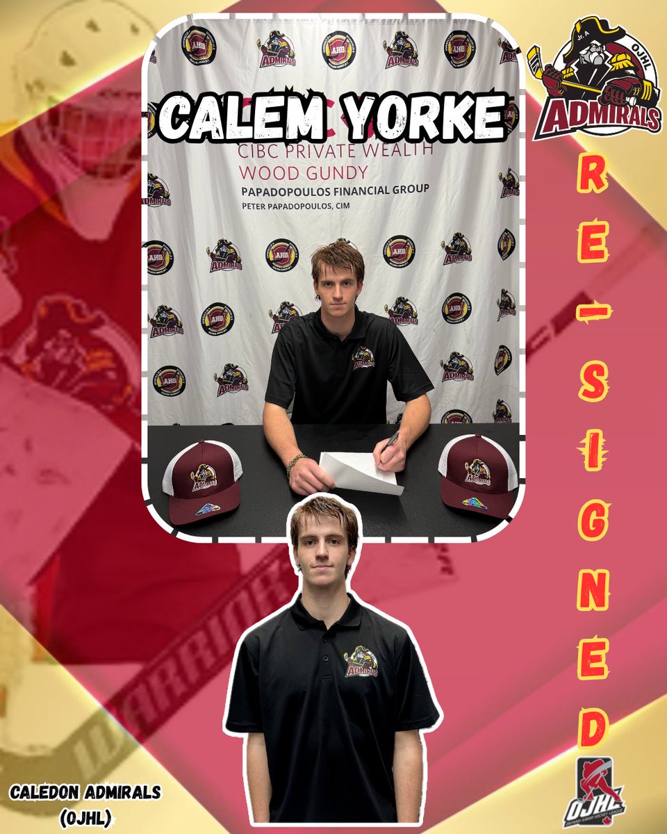 RE-SIGNED &amp; SEALED! ✍🏻🔐 Please Welcome Back, Calem Yorke an 06’ goaltender, to the Caledon Admirals, for the 2025/2026 <a href="/OJHLOfficial/">OJHL</a> season‼️👀 🧤
•
•
#AdmiralsHockey #StandByTheAdmirals #TrustTheProcess #OJHL #JuniorA #Signed #Returning #Goalie #Hockey