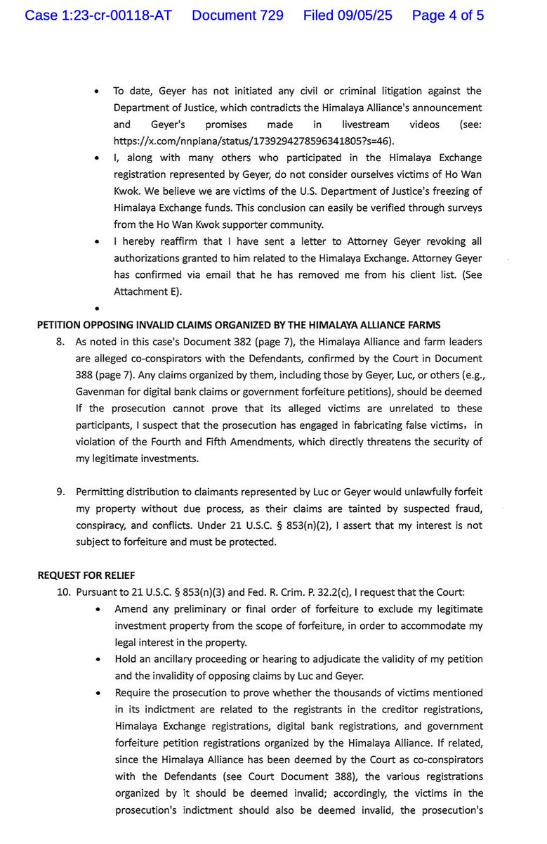 受害者，是假的？
郭文贵案，一个投资人自己代表自己站上法庭。
他不要赔偿，只要拿回自己的资产。
一份递交给纽约南区法院的文件，
揭开了一场围绕巨额资产的罗生门。
【纽约南区法院诉郭文贵案 法庭文件编号 729 Case 1:23-cr-00118-AT 时间：09/05/25 】

一个叫Jason Zen的中国人，