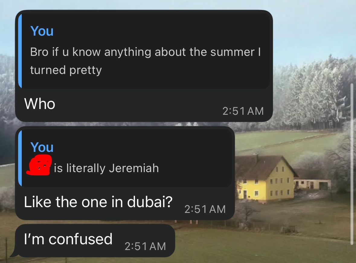 cocoblood's tweet photo. Ah yes, Jeremiah is in Dubai fr https://t.co/7ELc8fc837