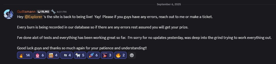 RealmsDotGame's tweet image. Burning is live again! Thanks everyone for being patient and thanks to @GuttsmannGASA for being a goat. 🐐
