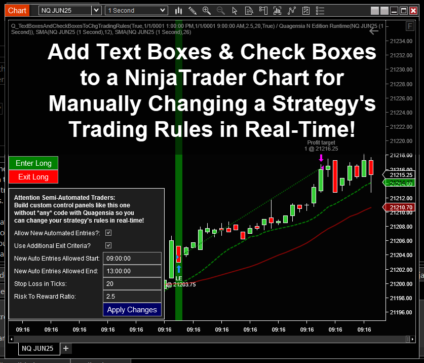 quagensia's tweet photo. New no-code strategy that shows how to add text boxes and check boxes to a NinjaTrader chart for manually changing a NinjaScript strategy's trading rules in real-time, built using point-&amp;-click without *any* code with Quagensia.
https://t.co/mHx1KGvjPJ
#NinjaTrader #NinjaScript https://t.co/Is2JprgmWV