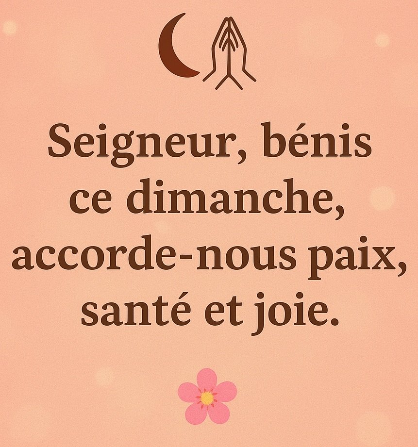 ADODO Mermoze (@adoscam01) on Twitter photo Que ce dimanche soit un souffle de paix, de santé et de joie pour chacun de nous.
#Dimanche #Paix #Joie #Foi #Bénédiction Que ce dimanche soit un souffle de paix, de santé et de joie pour chacun de nous.
#Dimanche #Paix #Joie #Foi #Bénédiction