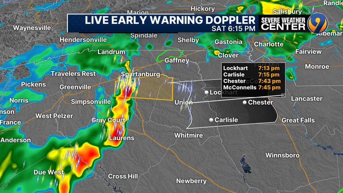 WSOCWeather's tweet image. SEVERE THUNDERSTORM WARNING Chester, Union and southern York Counties until 8pm.
