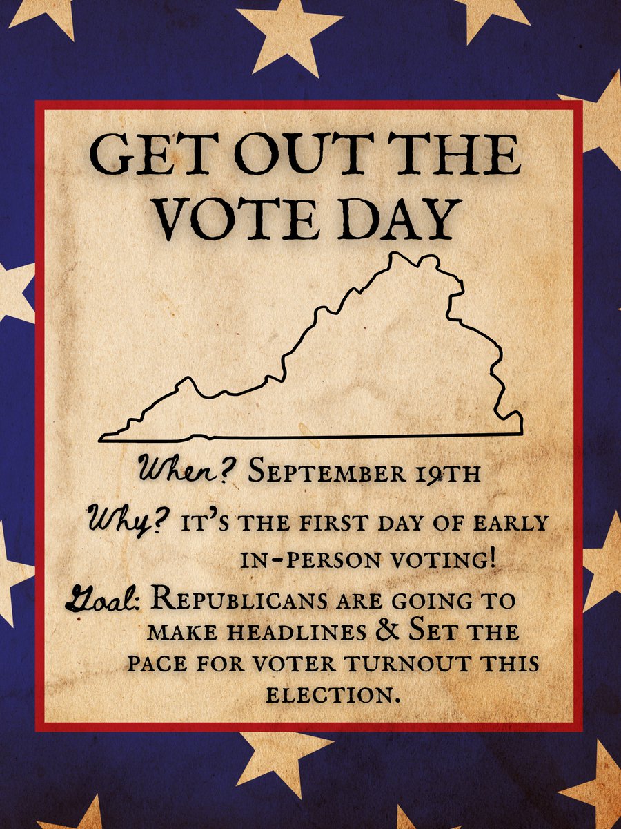 🚨VIRGINIA🚨

I am proud to officially unveil 2025 Get Out The Vote Day in Virginia!

Republicans, by starting strong on GOTV Day, we can set the tone for this election, and carry the momentum into Nov.!

Let's make this new holiday a success, and ELECT Winsome Sears on Nov. 4th!