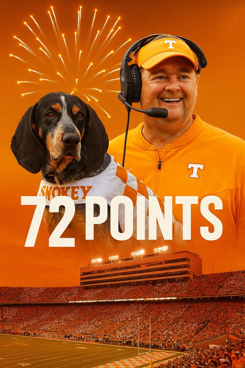 WillMcNeeley's tweet image. Today’s score of 72 points is the most in program history in the modern era. 

@coachjoshheupel | @Vol_Football 

@Vol_Sports | @AD_DannyWhite 

@adidasFballUS | @adidas 

#GBO | #BreakingRecords