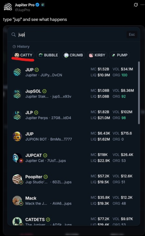 This was posted from an official JUP account the other day...when this moons, you can't say there weren't any signs....

$CATTY
