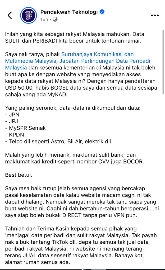 Yang ni real weh. Aku sj check info aku, babi keluar. 

Dia blh check free kalau sj nak check. Tp bnyk censored. Nak full access bayar $50 rasanya. 

Mcm babi.