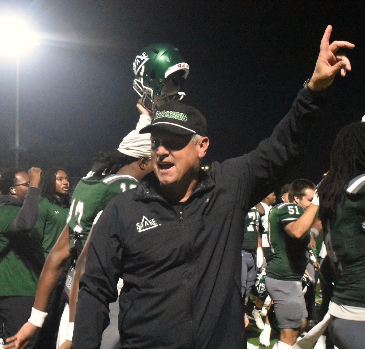 DSU 41 North Greenville 9
Statesmen head coach Todd Cooley earned his 77th win to become the school’s all time winningest coach.