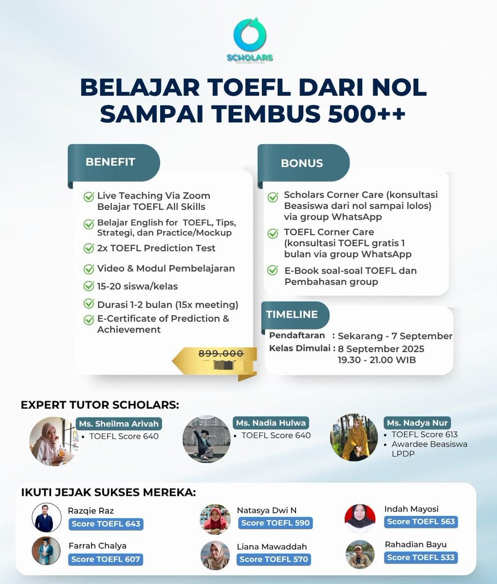 *⚠️MAU BELAJAR TOEFL TAPI BINGUNG MULAI DARIMANA?😱

Jangan khawatir, Daftar Program Persiapan TOEFL di Scholars sekarang‼️  Bonus konsultasi beasiswa dari nol sampai lolos😍

🙋🏻‍♀️ More info: Klik Link Di Bio
#TOEFL #IELTS #LPDP #BeasiswaDalamNegeri #AAS #Mext #bb27 #fypシ゚viral