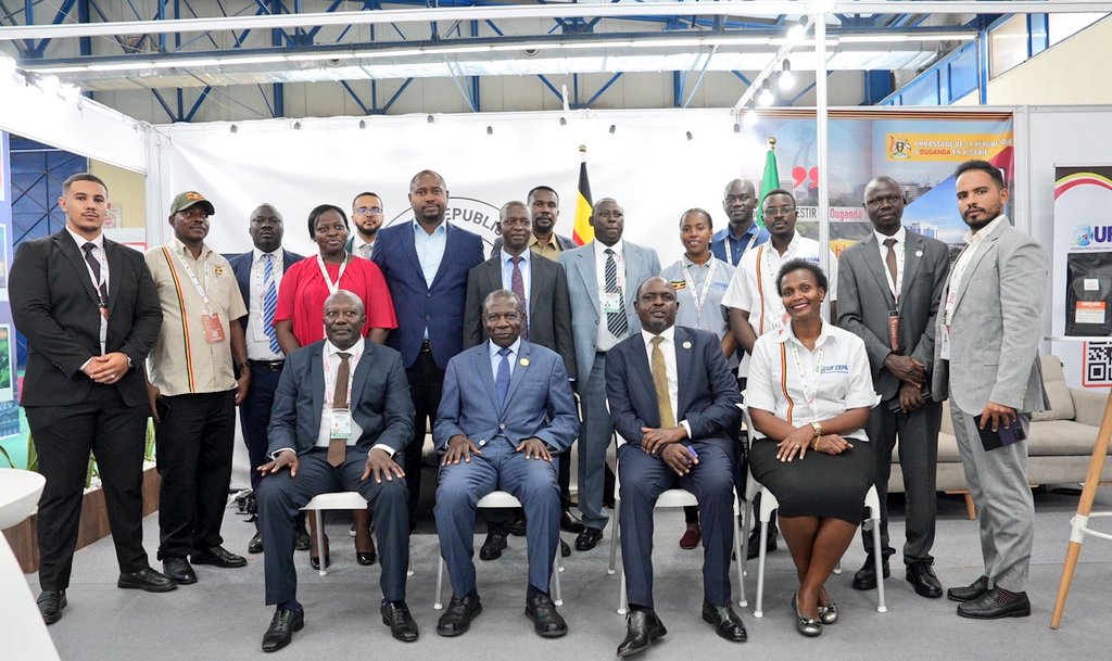 kyobesarah's tweet photo. The Ugandan delegation is led by Hon. @MatiaK5, Minister of @mofpedU, with Hon. Frederick Ngobi Gume, Minister of State for @mtic_uganda, and H. E John Chrysostom Alintuma Nsambu, Uganda's Ambassador in Algeria. @ufzepa @katurebeobed @HadyNaka @KembabaziDoreen https://t.co/bnFpXc33Hb