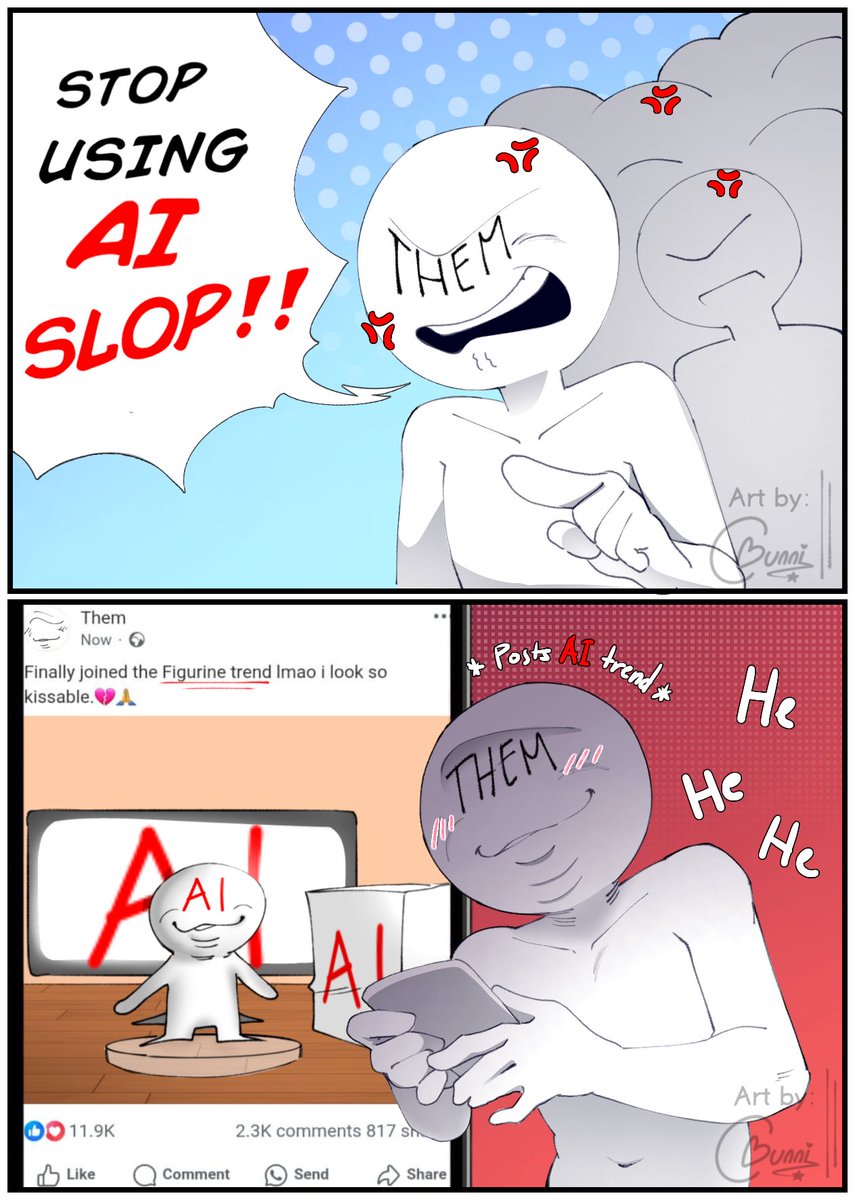 You guys should rethink joining trends like this. It contradicts your anti-AI stance. By feeding your art to AI, aren't you enabling the very thing you're against?

#ibisPaintX #relatable #meme