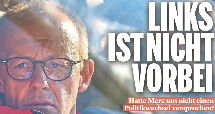 LINKS IST NICHT VORBEI titelt jetzt auch die Bild am Sonntag zu "jede Menge gebrochene Versprechen und Ampel-Weiter-So" von Merz.
Diese Regierung hat fertig. Komplett.