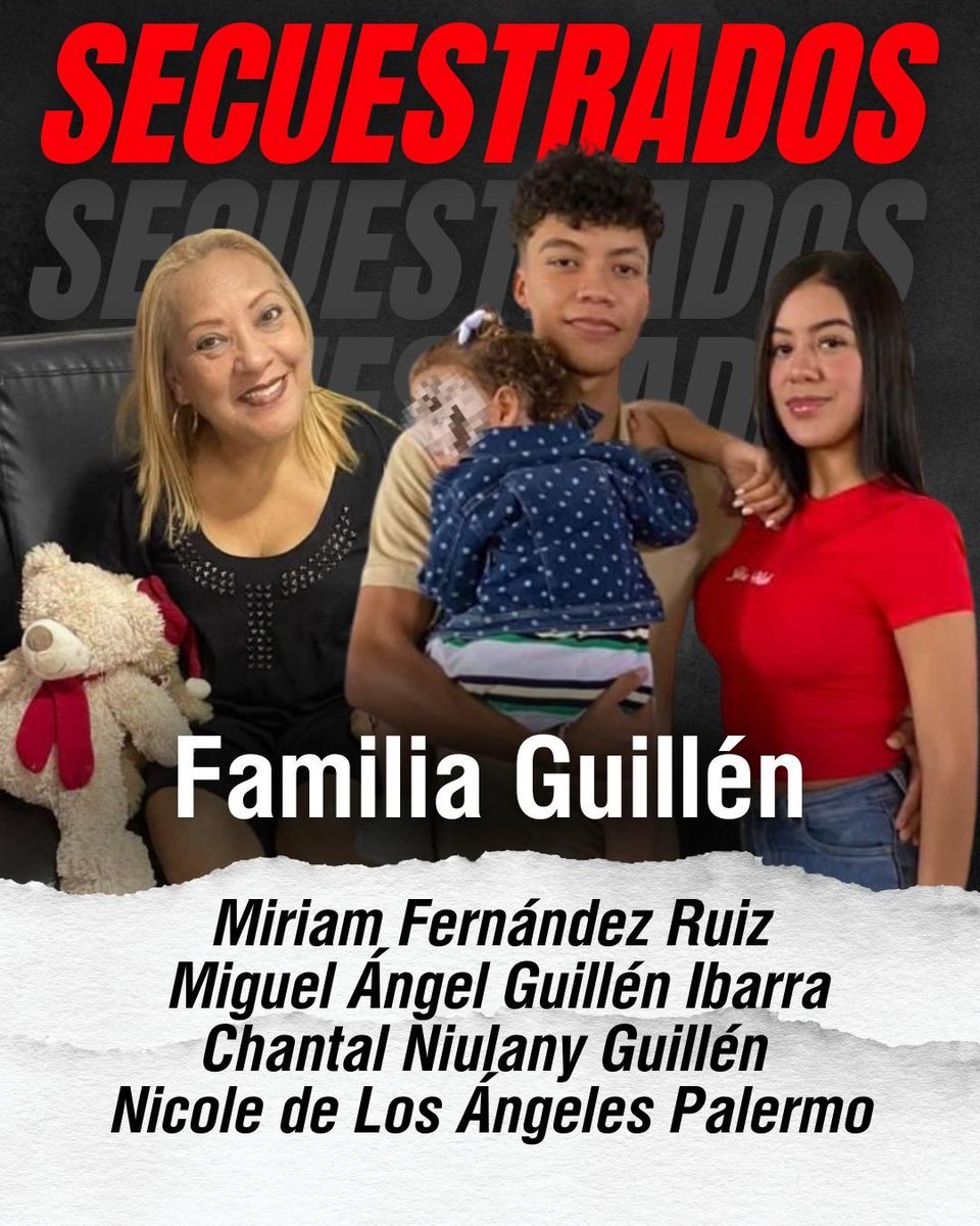 🚨 #URGENTE | El Terrorismo de Estado, liderado por Nicolás Maduro y Diosdado Cabello, sigue aplicando sus prácticas de represión y horror. 

‼️ El régimen secuestra a CUATRO MIEMBROS de la familia Guillén, incluida UNA NIÑA DE DOS (02) AÑOS. 

Miriam Fernández Ruiz (72 años) y