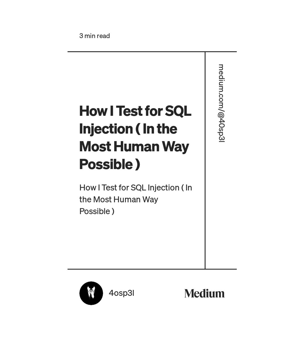 4osp3l's tweet image. Huge shoutout to the one I call "the SQLi master", @5hady_
Thanks so much for the help and tips, whatever is in this article is definitely inspired by your ideas, plus a mix of my own research and what I've learned along the way.
medium.com/@40sp3l/how-i-…
