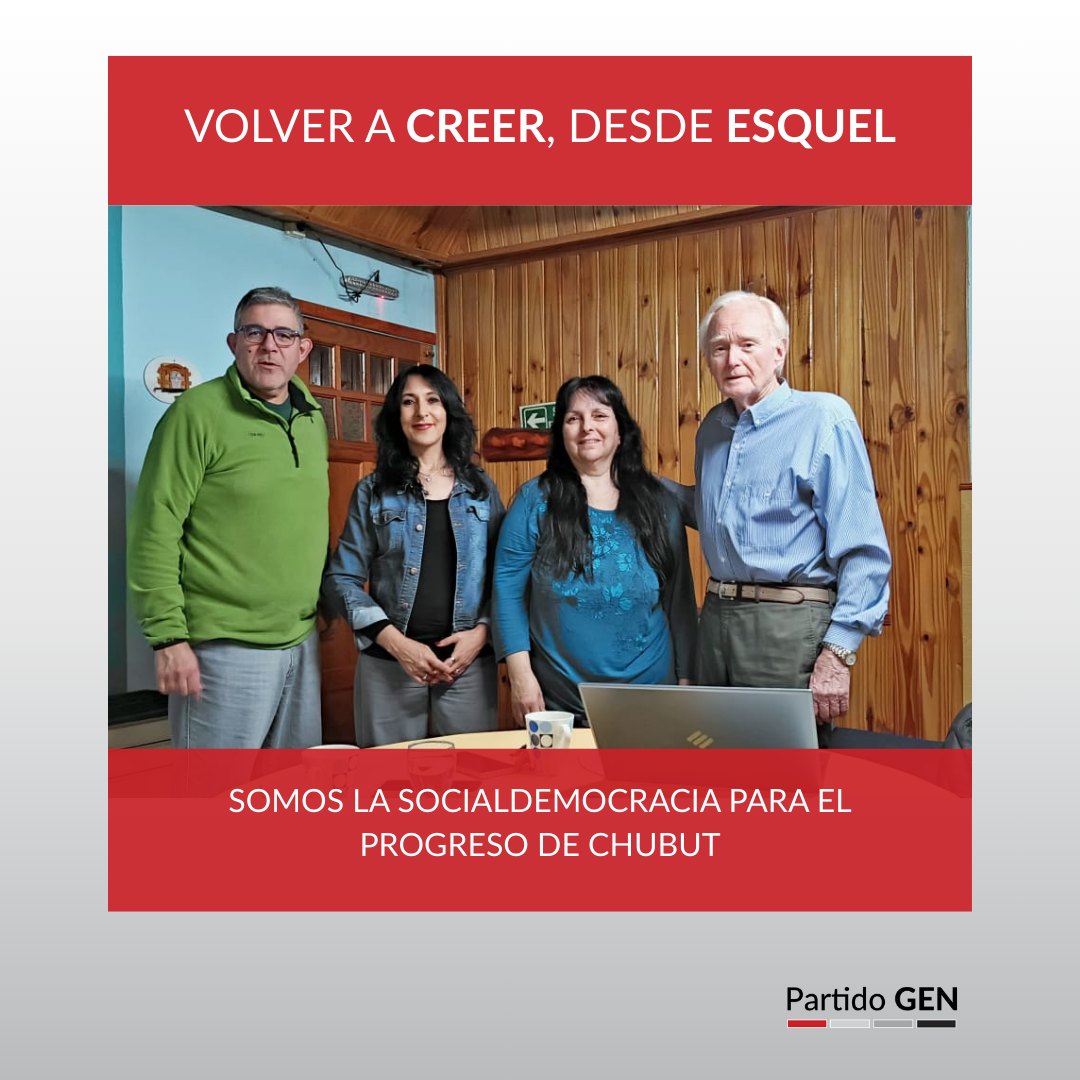 Esquel tiene voz propia: Roberto Campos, presidente del Congreso del GEN y 2ª candidato al Consejo de la Magistratura, junto a Oscar Petersen y Rosana Etcheverry, como candidatos a diputados nacionales.
Una forma de hacer política con diálogo, trabajo y coherencia. #PartidoGEN