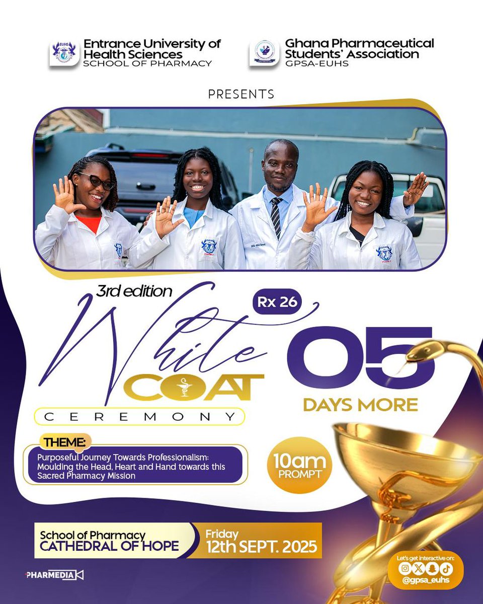 🥳🥳🥼🥼5 days left — as the White Coat awaits, so does the promise of a future devoted to service and humanity.🥳🥳🥼🥼

POWERED BY PHARMEDIA
