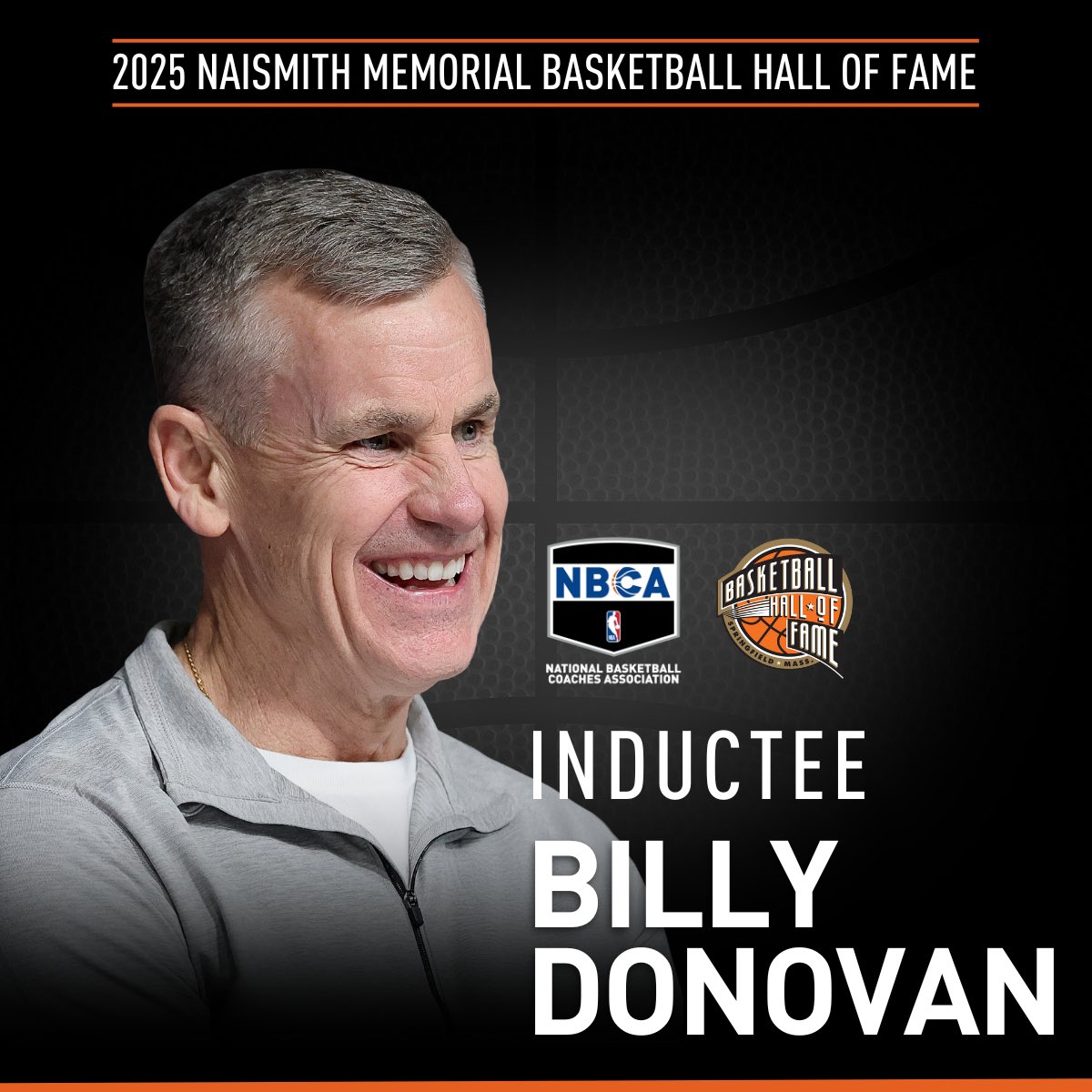 Congratulations to <a href="/NBA/">NBA</a> <a href="/chicagobulls/">Chicago Bulls</a> Head Coach Billy Donovan on officially being inducted into the Naismith Memorial Basketball Hall of Fame (<a href="/Hoophall/">Basketball HOF</a>) Class of 2025!