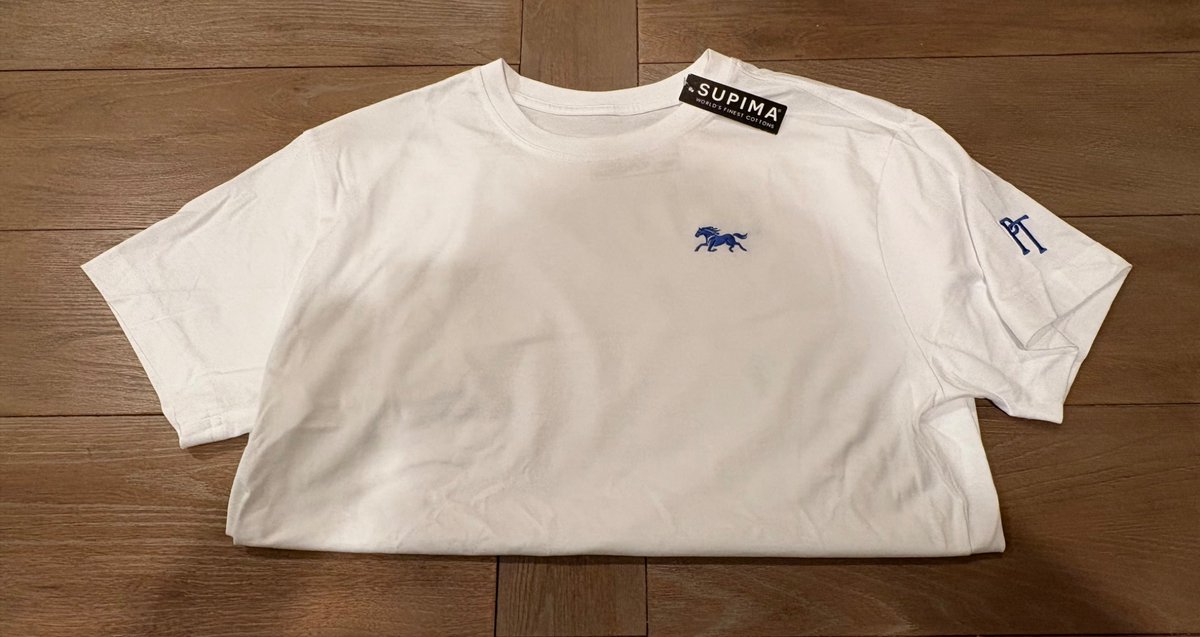 PostTimeApparel's tweet image. It’s Post Time! Post Time Supima Cotton T-Shirt.  Horse on chest and PT on sleeve are embroidered. Other colors available visit posttimeapparel.com for more details.