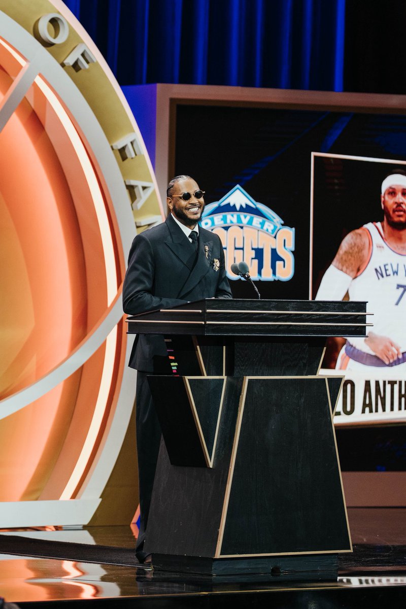 Hoophall's tweet image. Carmelo Anthony is now officially an enshrined member of the Naismith Basketball Hall of Fame. #25HoopClass