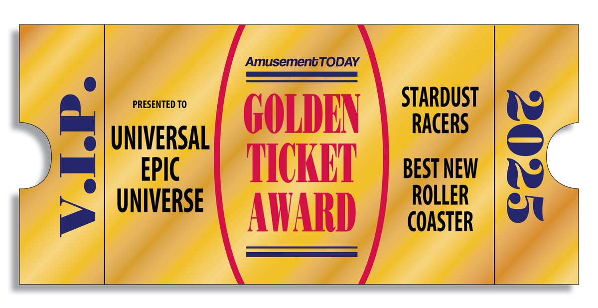 amusementtoday's tweet photo. Stardust Racers and Universal Epic Universe shine at the top with 2025 Best New Roller Coaster Golden Ticket Award! #GTA2025 #BestOfTheBest https://t.co/ceazGchqfr