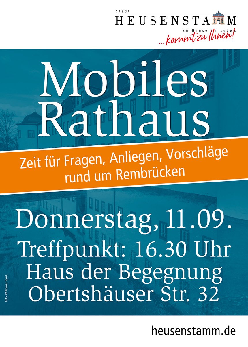 Steffen Ball (@steffenball) on Twitter photo Mobiles Rathaus kommt nach #Rembrücken!
Am Donnerstag, 11. September, gibt’s wieder die Chance, Fragen, Ideen und Anliegen direkt vor Ort mit Bürgermeister, Erstem Stadtrat und dem Rathausteam zu besprechen. 
🌐 heusenstamm.de
#Heusenstamm #Rembrücken #63150 Mobiles Rathaus kommt nach #Rembrücken!
Am Donnerstag, 11. September, gibt’s wieder die Chance, Fragen, Ideen und Anliegen direkt vor Ort mit Bürgermeister, Erstem Stadtrat und dem Rathausteam zu besprechen. 
🌐 heusenstamm.de
#Heusenstamm #Rembrücken #63150
