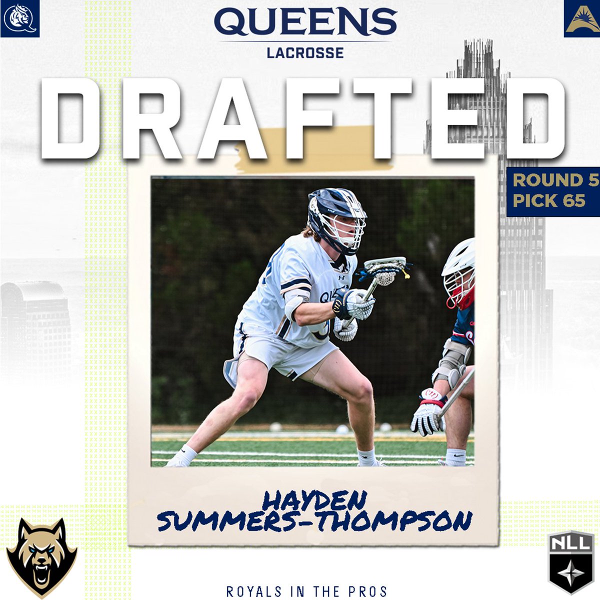 Congratulations to Hayden Summers-Thompson!!!

Pick #65 in Round 5 of the NLL Draft by the Albany Firewolves.

#RoyalsRise | #QUeenCity | #RoyalsInThePros