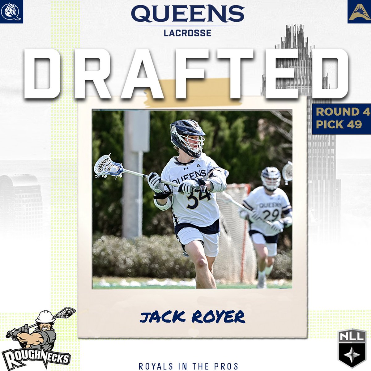 Congratulations to Jack Royer!!!

Pick #49 in Round 4 of the NLL Draft by the Calgary Roughnecks.

#RoyalsRise | #QUeenCity | #RoyalsInThePros