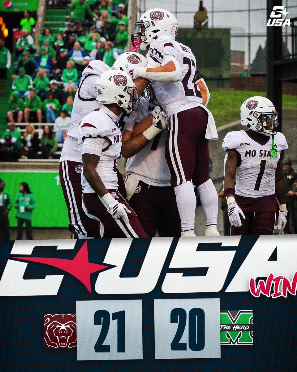 Outran the Herd 🐻

The Bears complete the comeback for their first FBS victory‼️

#NoLimitsOnUs | <a href="/MoStateFootball/">Missouri State Football</a>