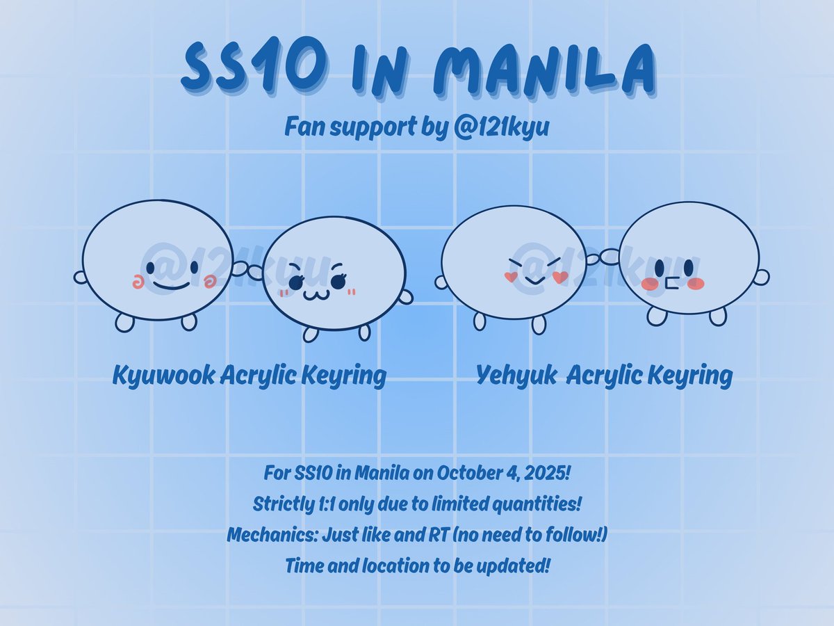 hellooo i'll be giving away limited qtys of kyuwook and yehyuk keyrings during #SS10inManila 🫶

🫶 like and rt! no need to follow
🫶 just show me this tweet!
🫶 time and loc tba! will update under this tweet on d-day hehe