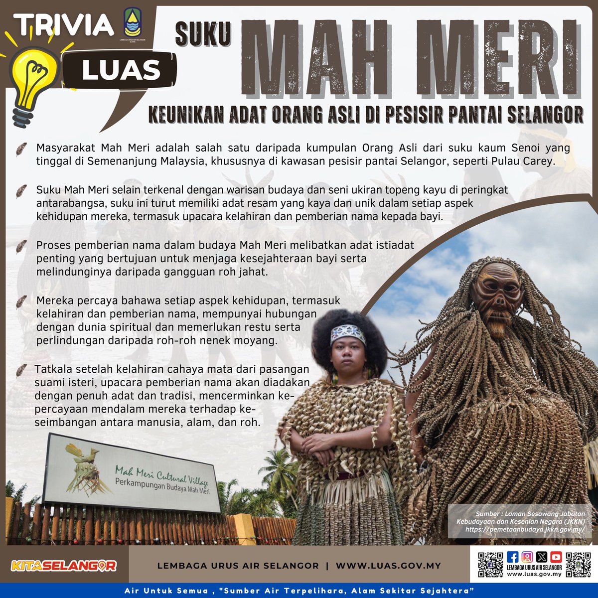 luas_selangor's tweet image. {HEBAHAN}

TRIVIA LUAS. Masyarakat Mah Meri adalah salah satu daripada kumpulan Orang Asli dari suku kaum Senoi yang tinggal di Semenanjung Malaysia, khususnya di kawasan pesisir pantai Selangor, seperti Pulau Carey.

#airuntuksemua
#ThisisLUAS
#SmartSelangor
#LUAS
#TRIVIALUAS