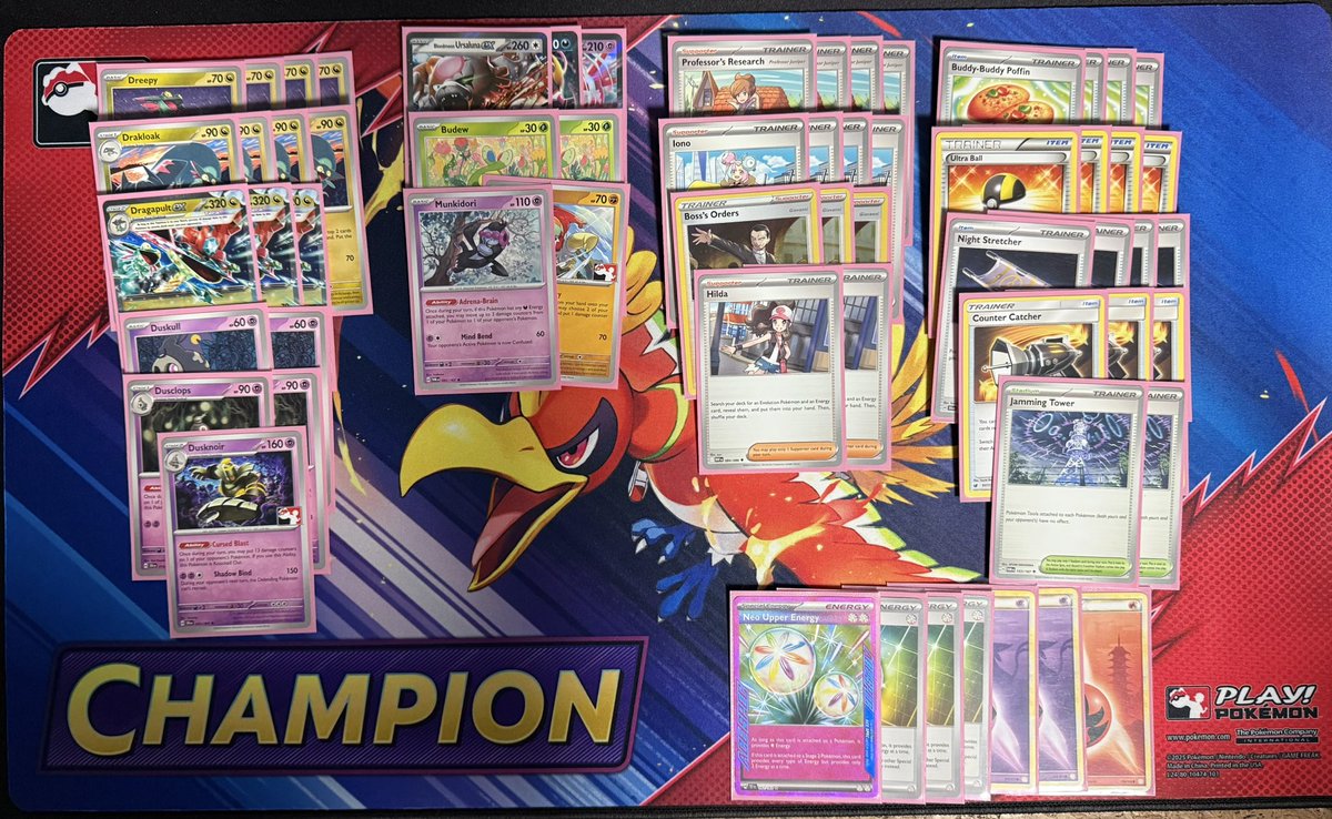yoshaTCG's tweet image. Won the coliseum of comics cup with the same pultnoir list I’ve been playing +50points 16 packs and the winner pikachu worlds promo. I think at some point a switch card or turo is probably good with all of the random corner attacks popping up, but I really like 3 boss.
