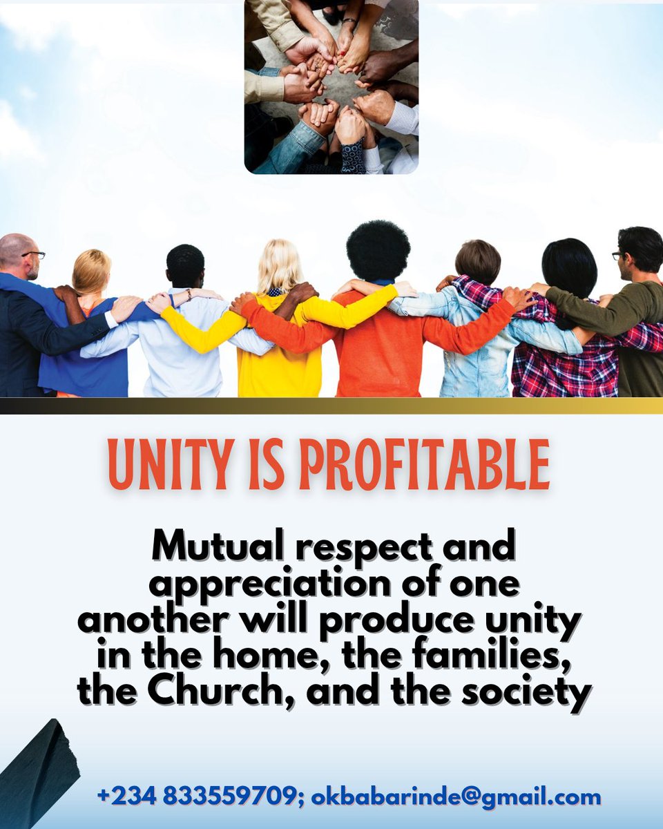 okbabarinde's tweet photo. Let's be UNITED. There is STRENGTH in Unity. It is about K.E.M.I
●Knowledge
●Empathy 
●Mutual respect, &amp;
●Integrity #KeepYourPromise
With these, there'll be peace in the home, families, the Church and the society.
#BetterTogether 
#UnitedWeStand
#DividedWeFail
#DividedWeFall https://t.co/jAk9sqfFCO