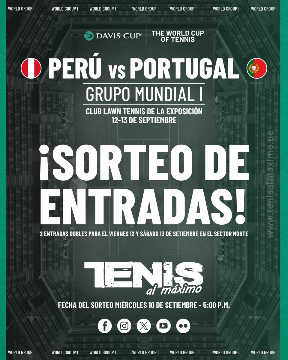 🎉 ¡SORTEO AL MÁXIMO! 🎾
Gana 2 entradas dobles 🎟️ para la #DavisCup Perú 🇵🇪 vs. Portugal 🇵🇹 (12 y 13 set. – Sector Norte).
👉 Participa:
✅ Like
✅ Síguenos
✅ Comenta 🎟️🎾 + etiqueta un amigo/a
🔁 Comparte y suma chances
📅 Sorteo: 10/09 – 5pm
instagram.com/p/DOSJBODDpd5/…