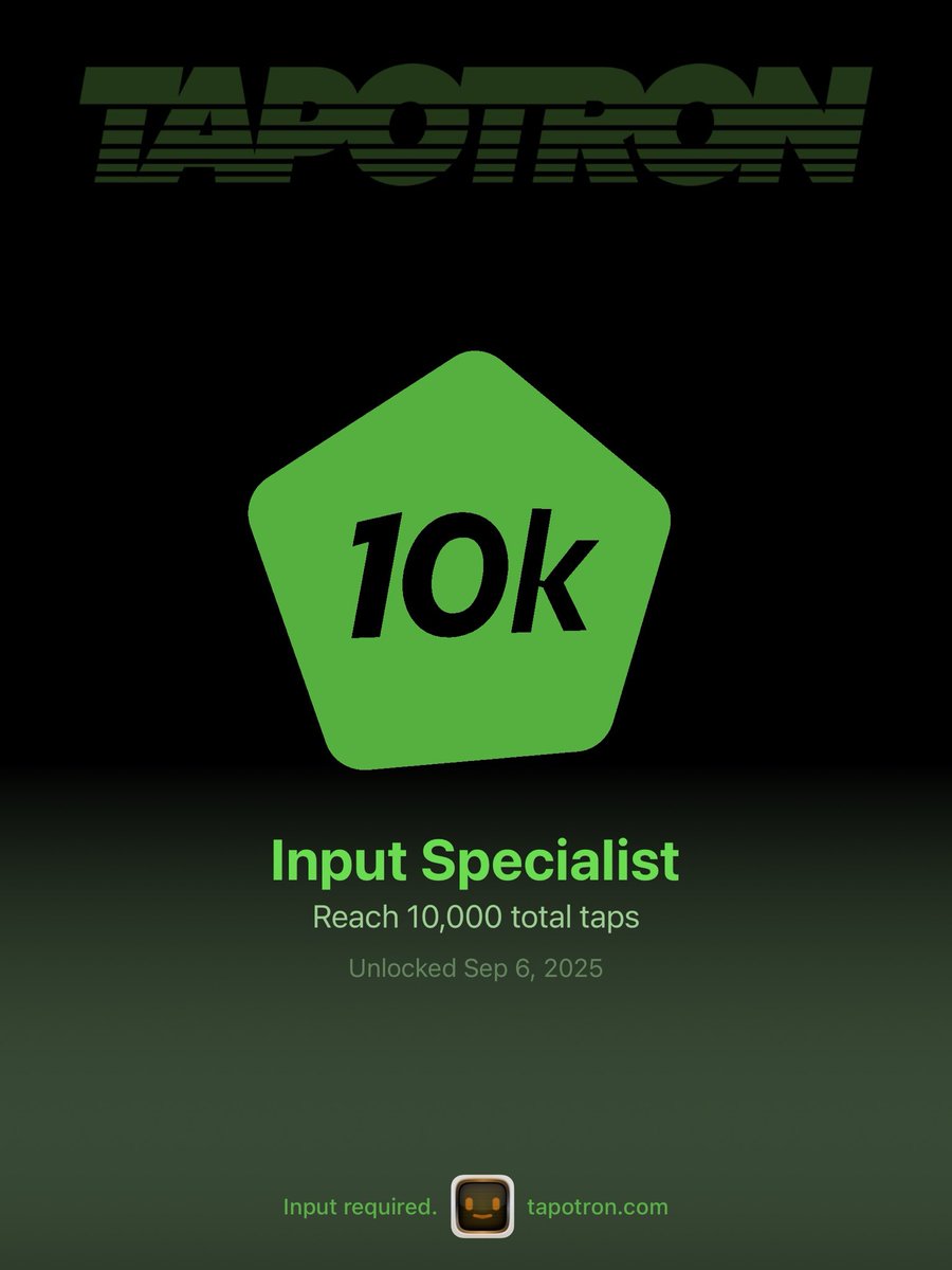 CedricMcCay's tweet image. I just unlocked the &apos;Input Specialist&apos; achievement in TAPOTRON! Reach 10,000 total taps #TAPOTRON #ButtonGame