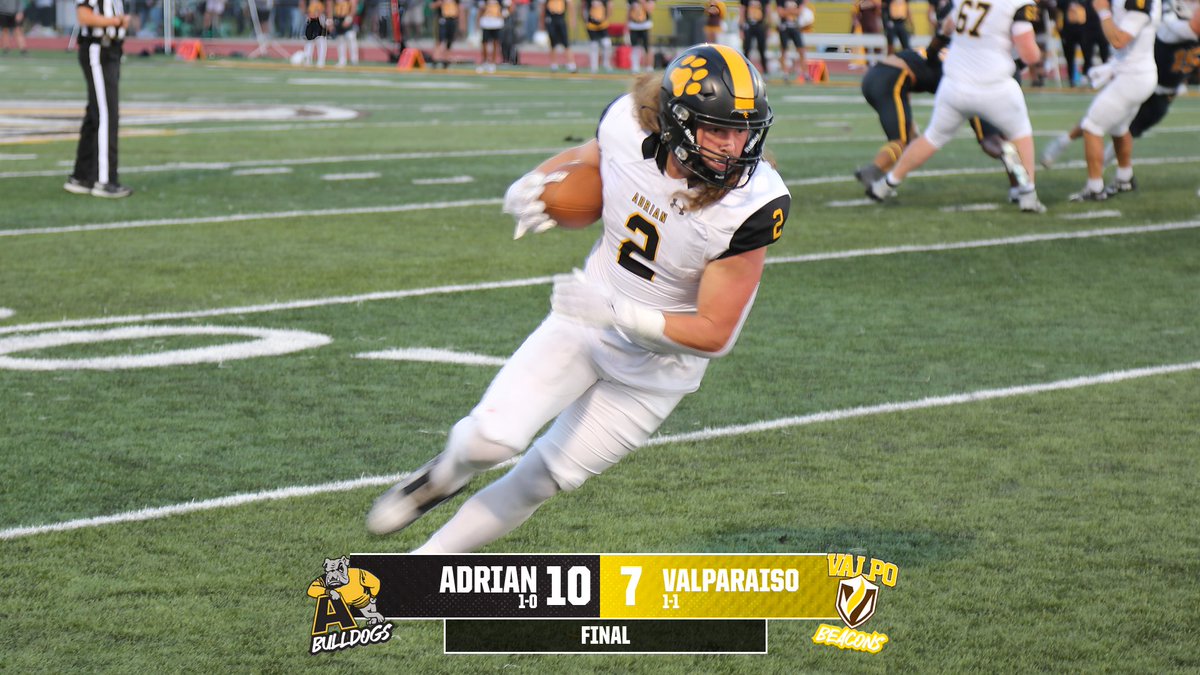 Adrian College Athletics (@adrianbulldogs) on Twitter photo The <a href="/AdrianCollegeFB/">Adrian College Football</a> team stuns Valparaiso in season opener with a game winning drive to win 10-7
RECAP--tinyurl.com/vwm5rw7m
#d3football #d3fb #GDTBAB The <a href="/AdrianCollegeFB/">Adrian College Football</a> team stuns Valparaiso in season opener with a game winning drive to win 10-7
RECAP--tinyurl.com/vwm5rw7m
#d3football #d3fb #GDTBAB
