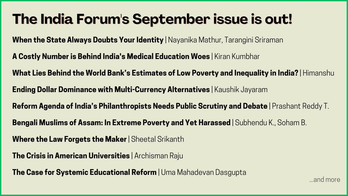Have you seen our The India Forum's latest issue? Do have a look here: theindiaforum.in/issues/septemb…

Support our work by following us on social media and donating to TIF.