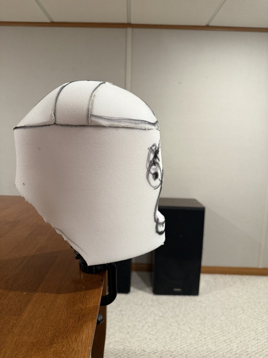 LavenderCrows's tweet photo. Making my first head!! Super excited with how things are going!! I know things won’t go perfect but I’m excited to try! Doodled out plans for foam and how I feel it should look. Kinda getting an idea of what’s in my head I guess 😅. More work to be done tomorrow!! https://t.co/iMc1hGNscR