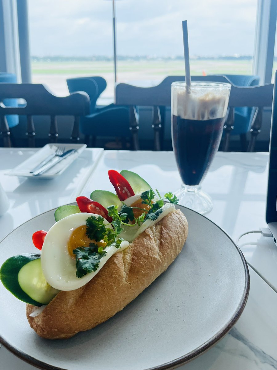 Sunday airport breakfast before a very busy work week in Bangkok.
TSN airport even raised a smile! A lovely immigration man looked up from my passport with a huge grin &amp; two words - Glasgow Rangers. Still the Famous; even in 🇻🇳🤣❤️🤍💙