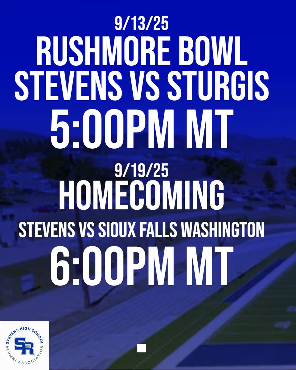SHSAAlumni's tweet photo. The SHS Alumni Association would like to recognize our next 2 home games and wish our raiders a happy Rushmore bowl and homecoming. The Rushmore bowl will be held on Saturday September 13th and our homecoming game will be held on Friday September 19th against SFWashington. https://t.co/Dy5u9kvAW7