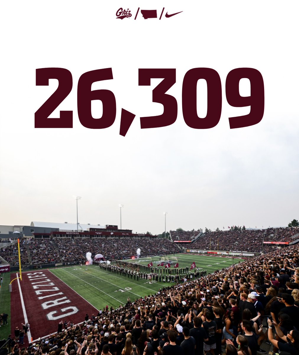 Today's official attendance: 26,309!

That's a top-10 all-time crowd at Washington-Grizzly Stadium 💪

THANK YOU for your support!

#GoGriz
