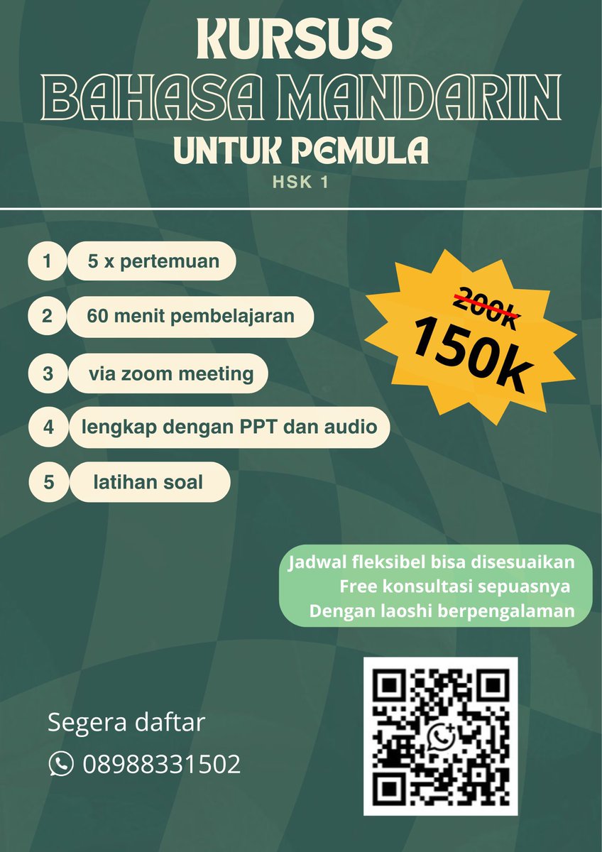 seccretpersoon's tweet photo. ‼️OPEN CLASS MANDARIN‼️

Aku buka KELAS ONLINE BAHASA MANDARIN untuk pemula, nih!

Buat kalian yang tertarik belajar Bahasa Mandarin untuk pertama kali, bisa langsung daftar🤗

Informasi lebih lanjut bisa DM atau chat https://t.co/96rsy9MXgU

Jangan lupa daftar! 谢谢大家🙌🏼 https://t.co/tL5PGxkIl7